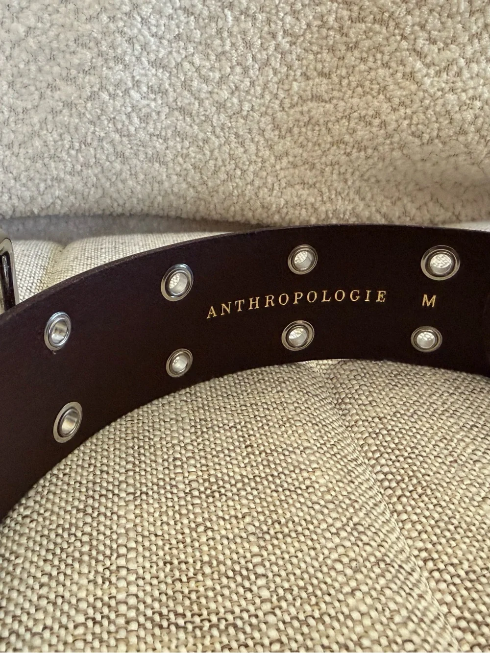 Anthropologie Dark Brown Leather Belt with Silver Heart & Flower Studs NWT